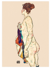 Egon Schiele Standing Nude with a Patterned Robe - Art Print